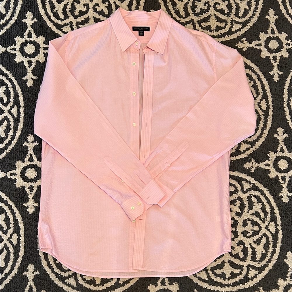 ••BANANA REPUBLIC••SLIM FIT••Pink+White Pinstripes Dress Shirt